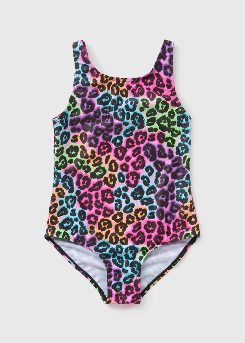 Girls Multicolour Leopard Print Swimsuit (7-15yrs) - 6-7 Yrs Image 1