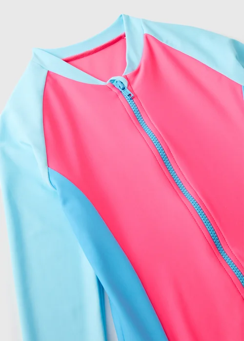 Girls Multicolour Colour Block Zip Up Swimsuit (7-15yrs) - 6-7 Yrs Image 2