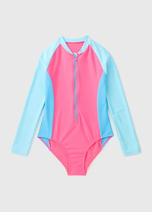 Girls Multicolour Colour Block Zip Up Swimsuit (7-15yrs) - 6-7 Yrs Image 1