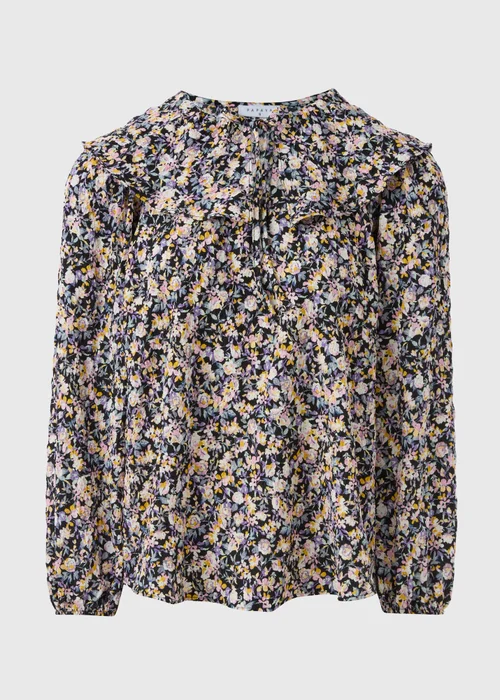 Black Floral Oversized Collar Blouse - 8 Image 4