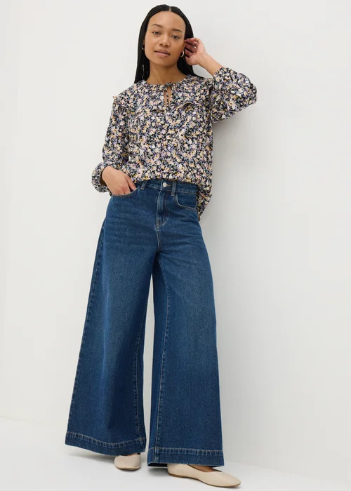 Black Floral Oversized Collar Blouse - 8 Image 1