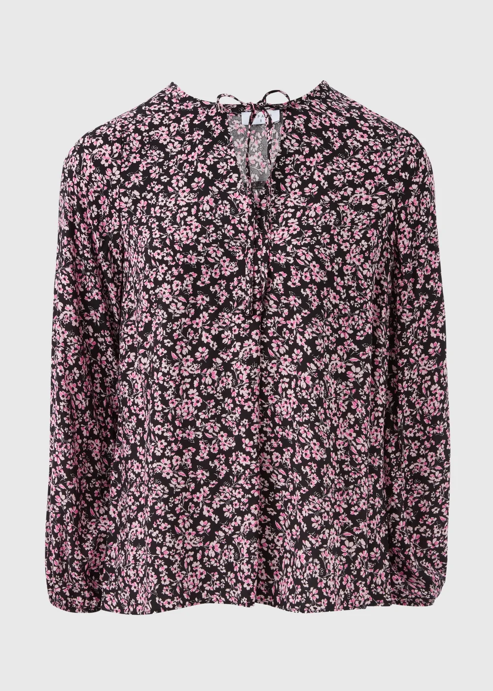 Black Ditsy Floral Tie Neck Blouse - 8 Image 4