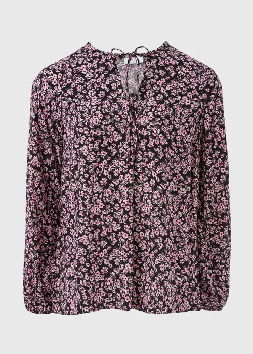 Black Ditsy Floral Tie Neck Blouse - 8 Image 4