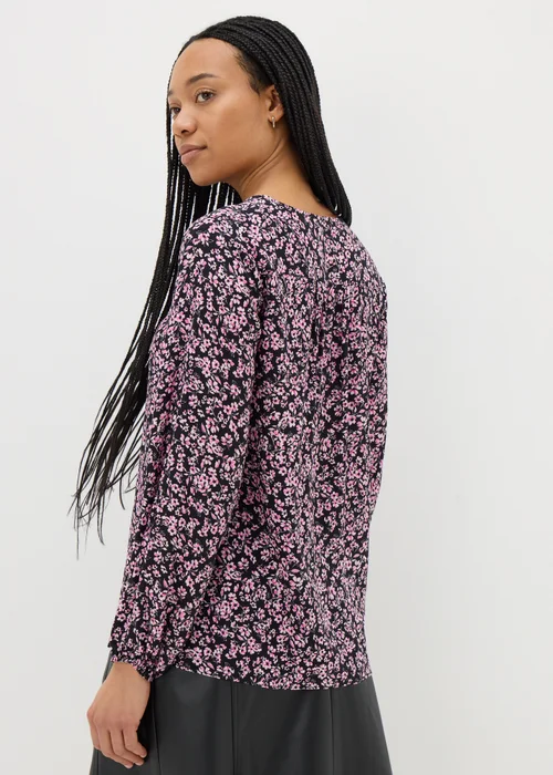 Black Ditsy Floral Tie Neck Blouse - 8 Image 2