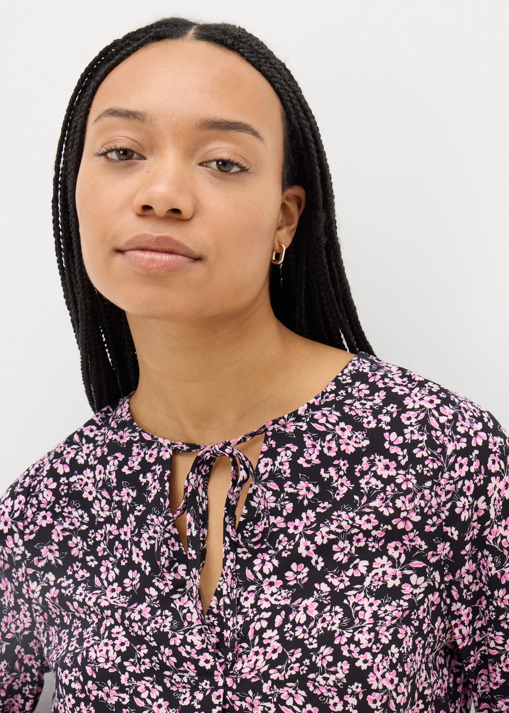Black Ditsy Floral Tie Neck Blouse - 8 Image 3