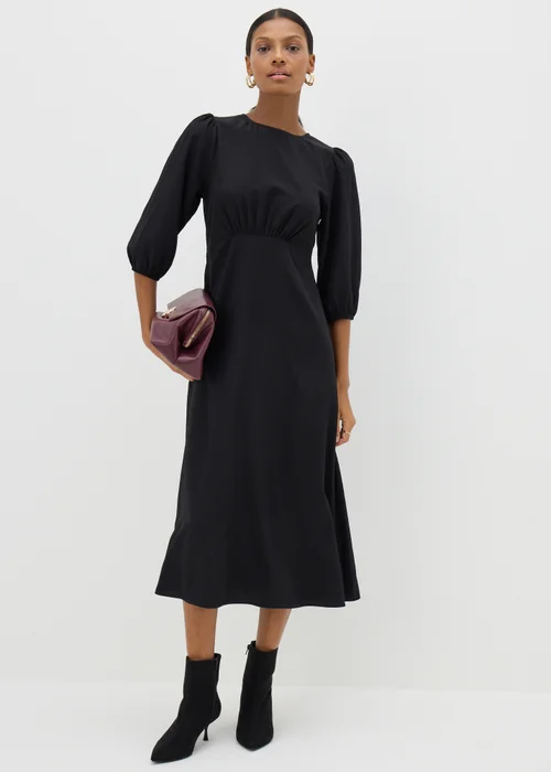 Black 3/4 Sleeve Tea Midi Dress - Size 8 Black 3/4 Sleeve Tea Midi Dress - Size 8