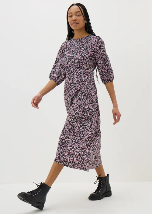 Pink Ditsy Floral Midi Tea Dress - 8 Image 1