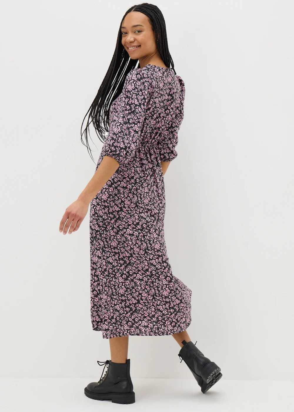 Pink Ditsy Floral Midi Tea Dress - 8 Image 2