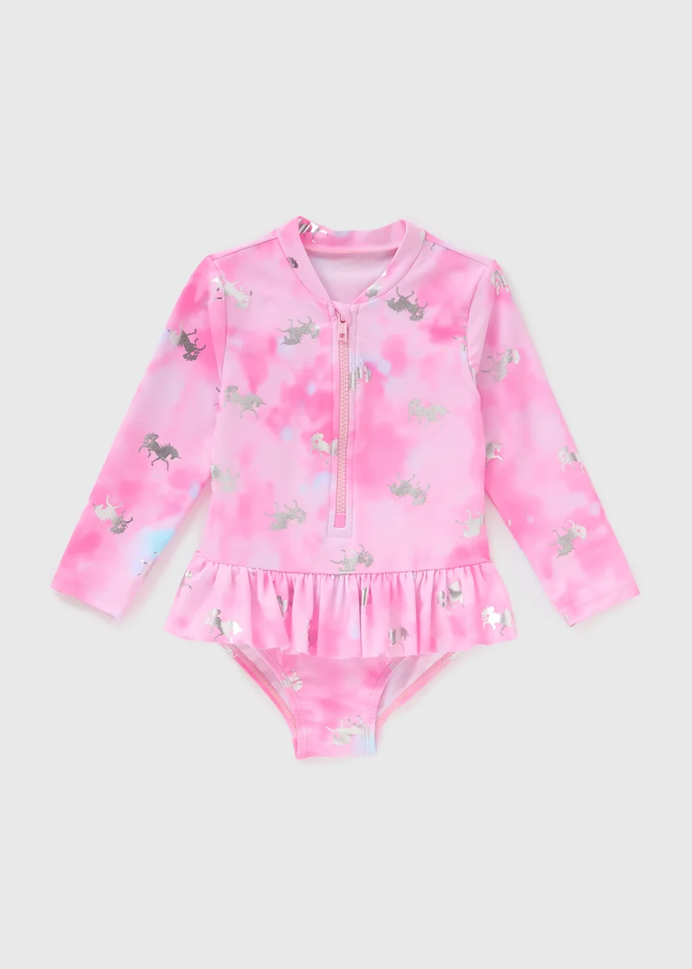 Girls Pink Unicorn Foil Swimsuit (1-7yrs) - 1-1.5 Yrs Image 1