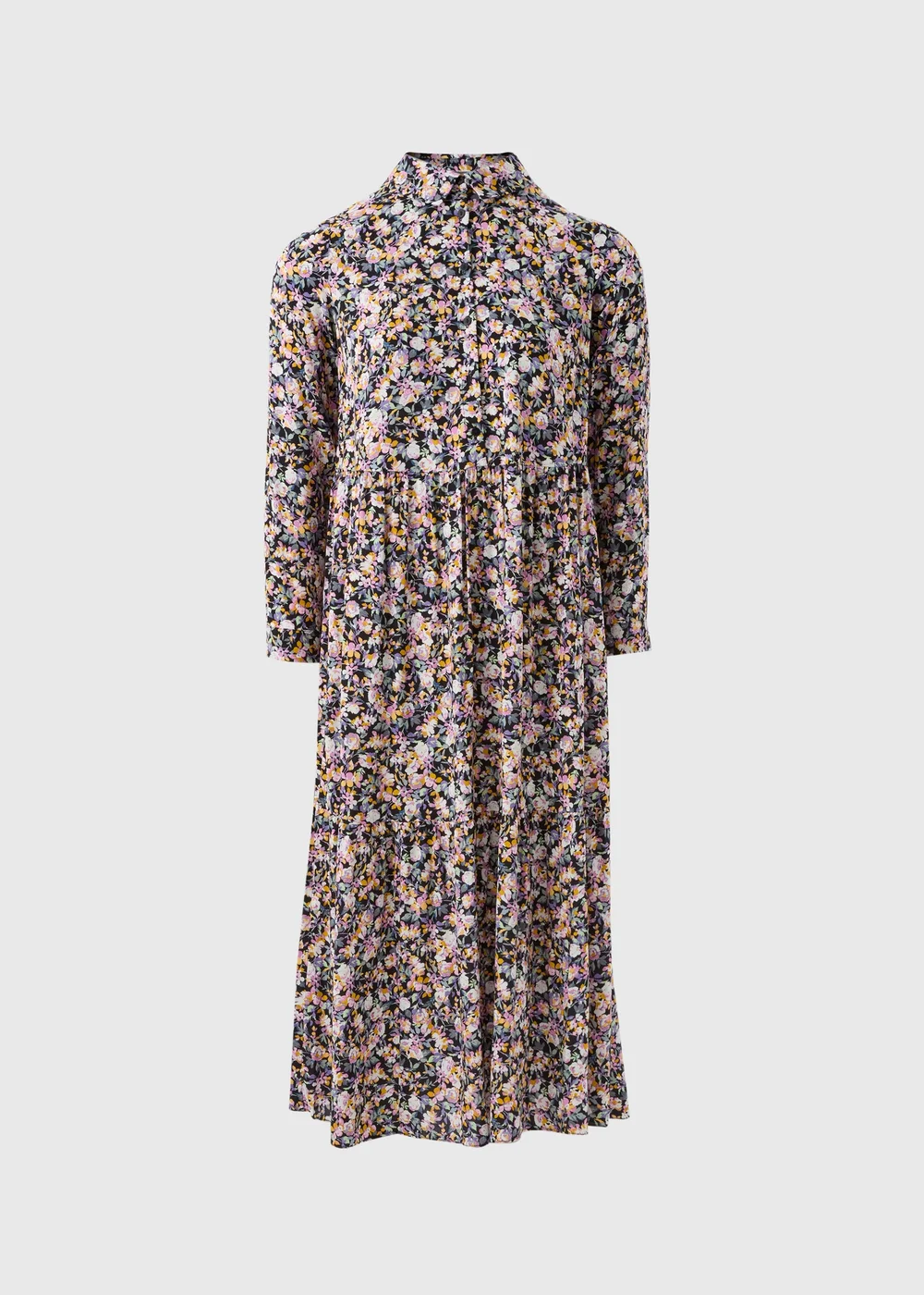 Black Floral Print Shirt Midi Dress - 8 Image 4