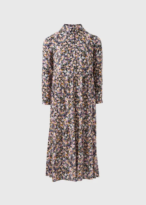 Black Floral Print Shirt Midi Dress - 8 Image 4