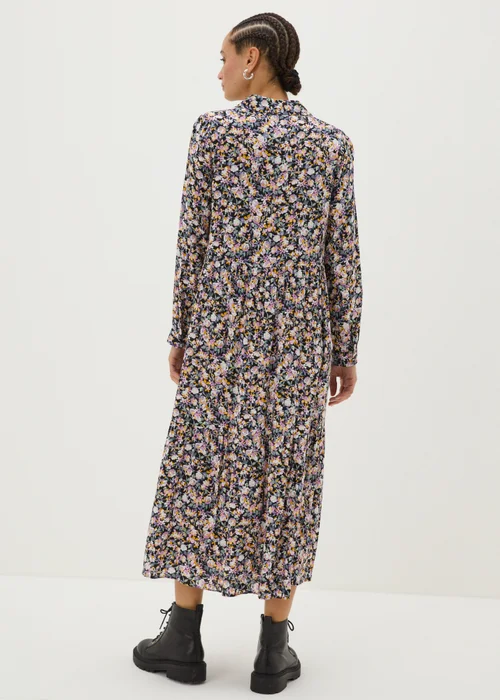 Black Floral Print Shirt Midi Dress - 8 Image 2
