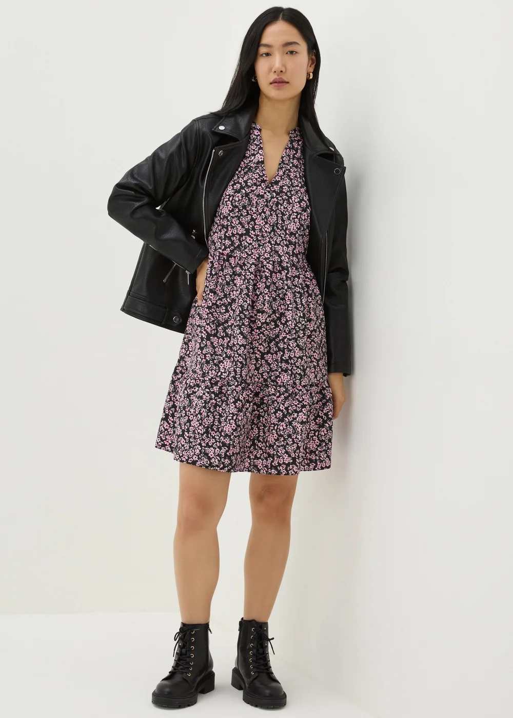 Pink Floral Print Smock Mini Dress - 8 Image 2