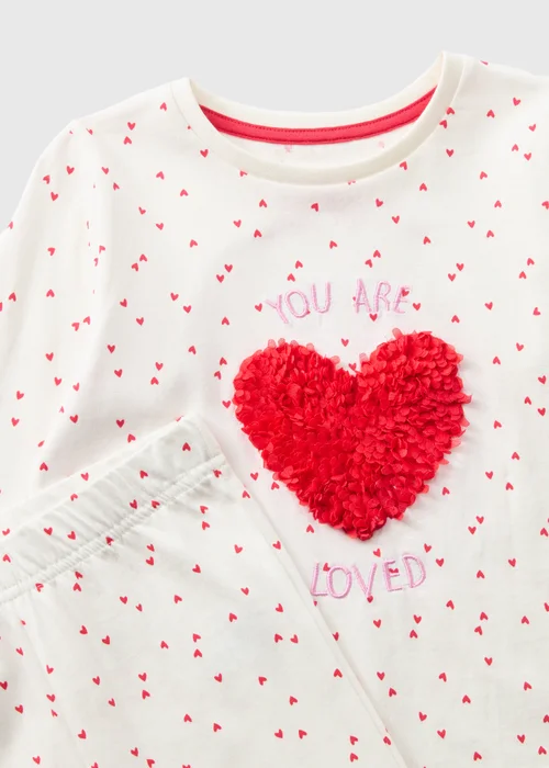 Girls Cream Heart Valentines Pyjama Set (1-7yrs) - 1 half year to 2 Image 2