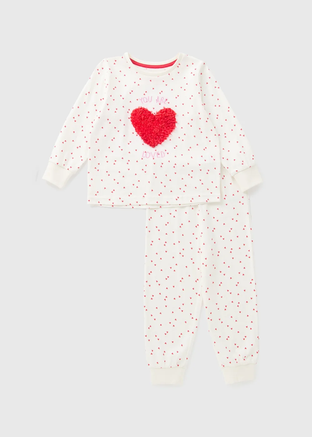 Girls Cream Heart Valentines Pyjama Set (1-7yrs) - 1 half year to 2 Image 1