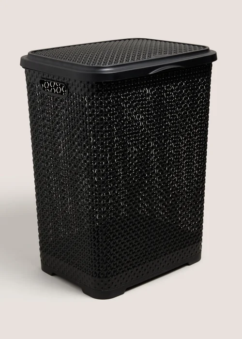 Black Plastic Laundry Hamper Basket Image 1
