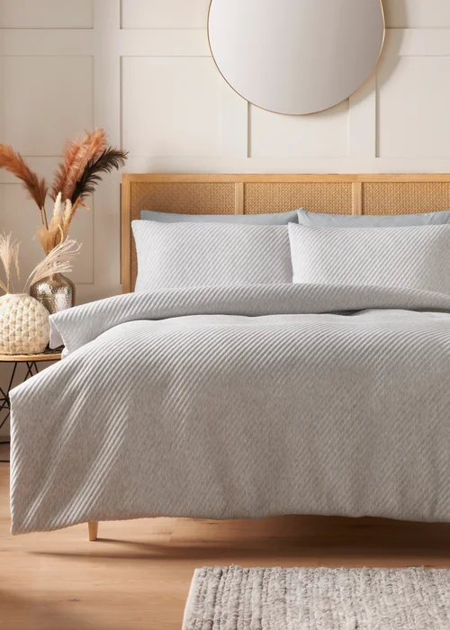 Grey Ribbed Duvet Set - Double Image 1