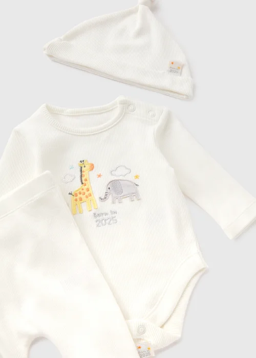 3 Piece Baby Cream Born In 2025 Top & Trouser Set (Newborn-6mths) - 0-3 months Image 2