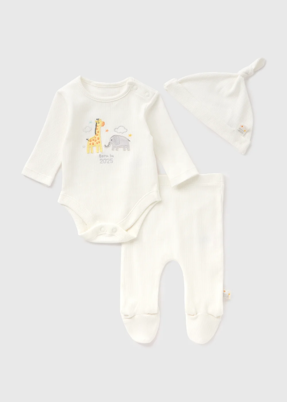 3 Piece Baby Cream Born In 2025 Top & Trouser Set (Newborn-6mths) - 0-3 months Image 1