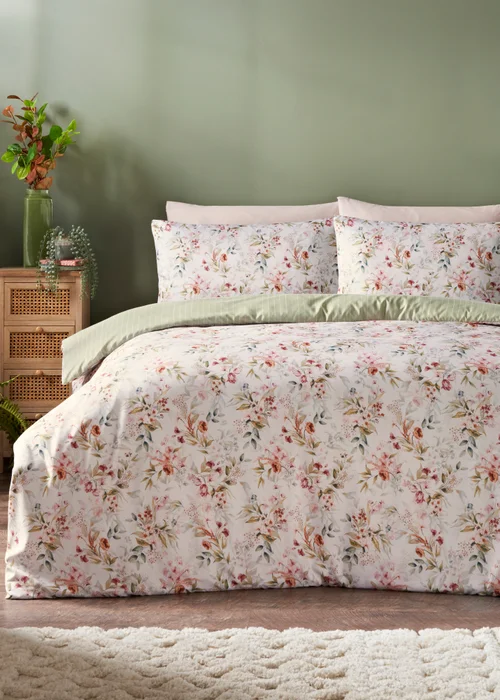 Green Peonies Duvet Set - Single Image 1