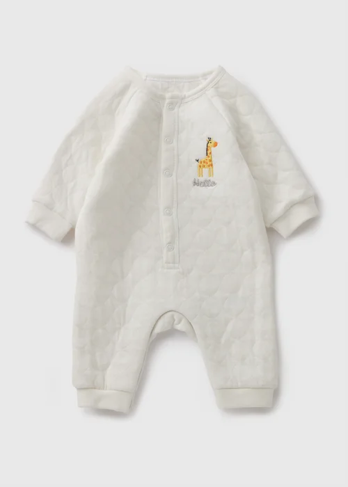 Baby Cream Giraffe Quilted Sleepsuit (Newborn-6mths) - Age 0 - 3 Months Image 1