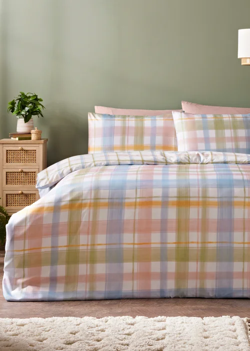Multicolour Grid Check Duvet Set - Single Image 1