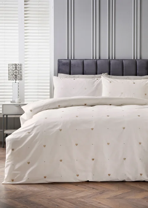 Natural Embroidery Heart Duvet Set - Double Image 1