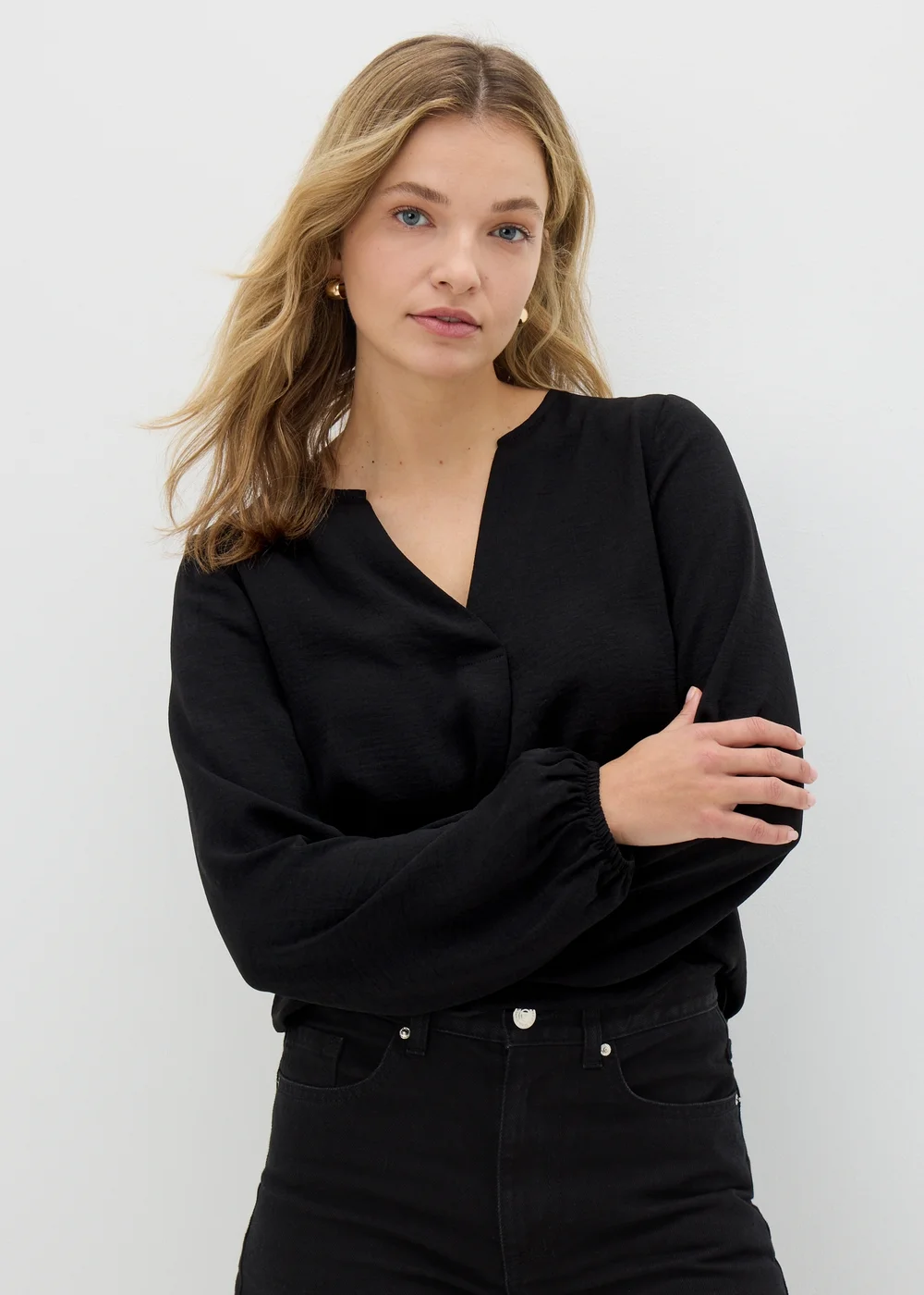Black V-Neck Blouse - 8 Image 1