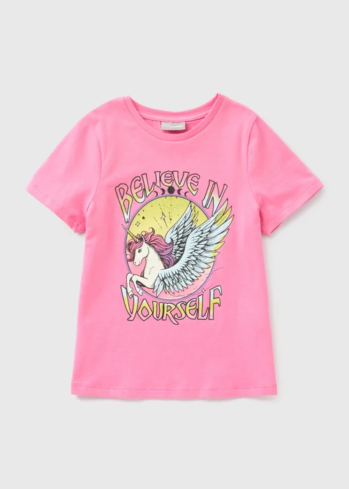 Girls Pink Unicorn T-Shirt (7-15yrs) - 7 Yrs Image 1