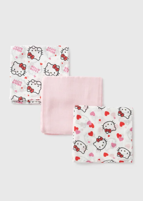 Hello Kitty 3 Pack Baby Pink Muslin Cloths - One Size Image 2