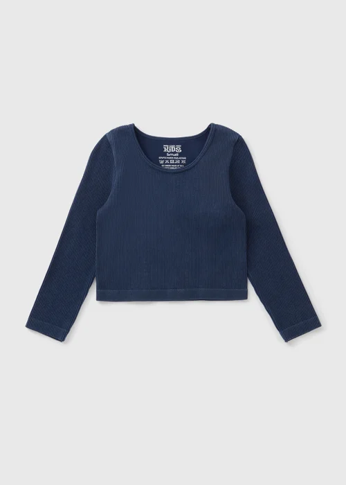 Girls Dark Blue Long Sleeve Seamless Top (7-15yrs) - S Image 1