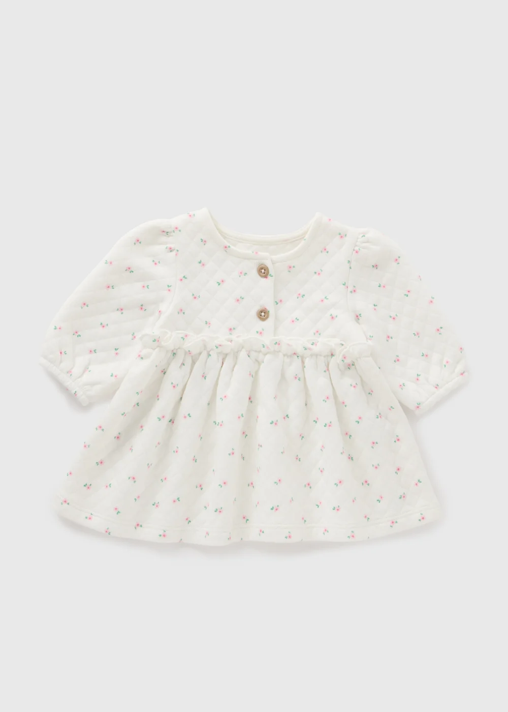 Baby Cream Floral Quilted Dress (Newborn-23mths) - 0-3 months Image 1