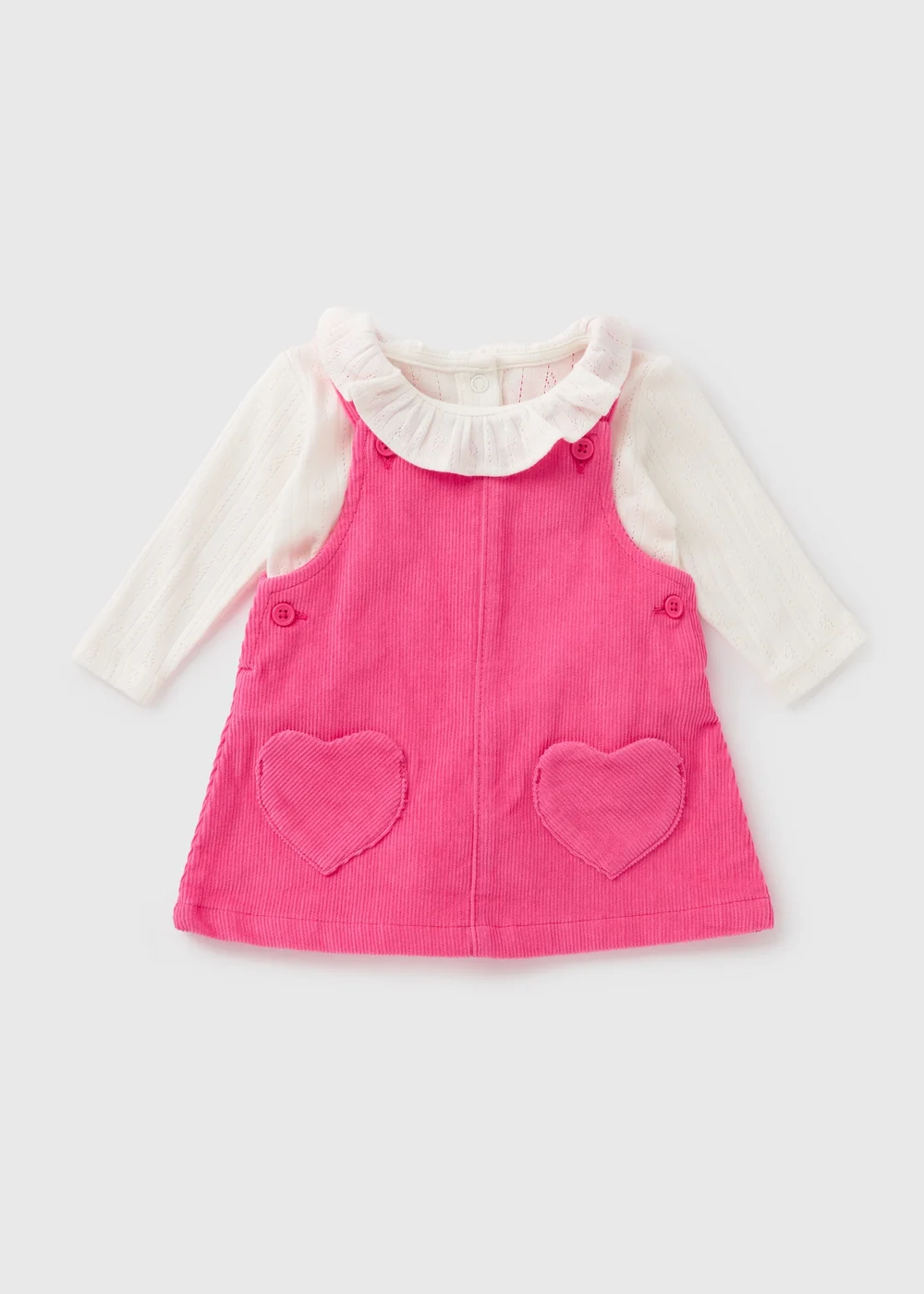 Baby Pink Heart Pinafore & Bodysuit Set (Newborn-18mths) - 0-3 months Image 1