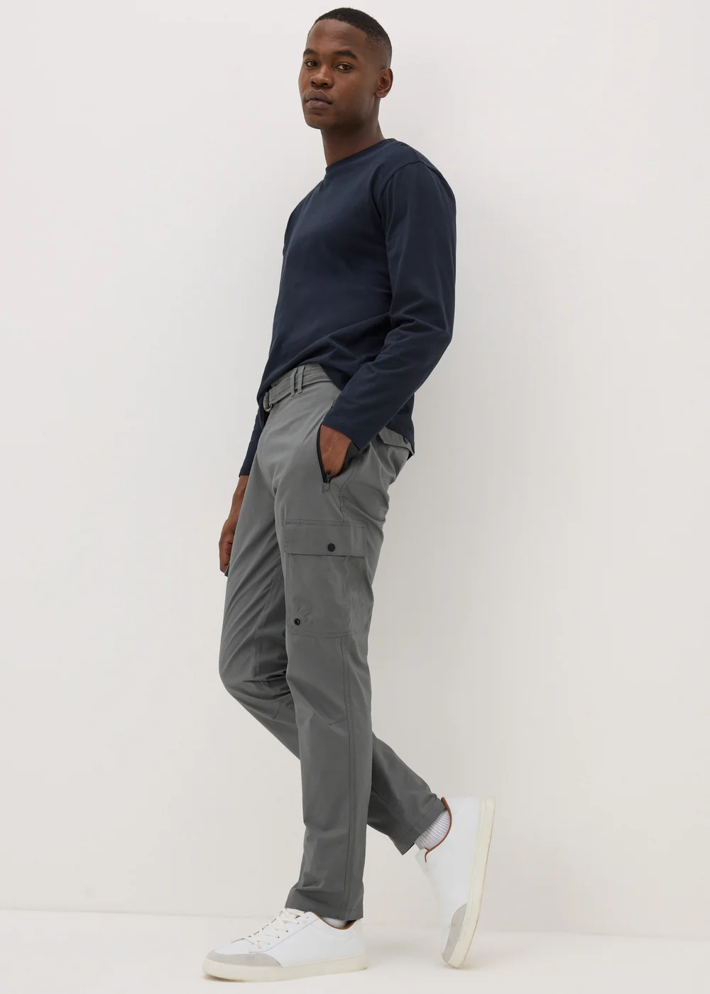 Khaki Belted Cargo Trousers - 30 waist Image 1