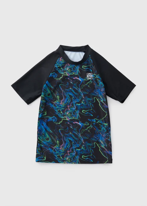 Boys Black Swirl Rash Vest (7-15yrs) - 7 Yrs Image 1