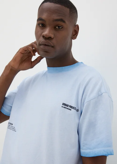 Blue Washed Slogan T-Shirt - S Image 1