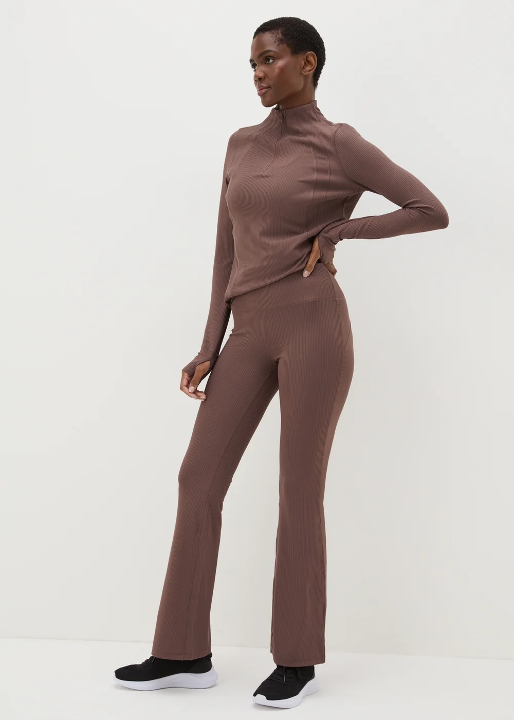 Souluxe Brown Ribbed Flared Leggings - 8 Image 1