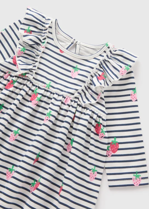 Baby Cream Stripe & Strawberry Dress (Newborn-23mths) - 0-3 months Image 2