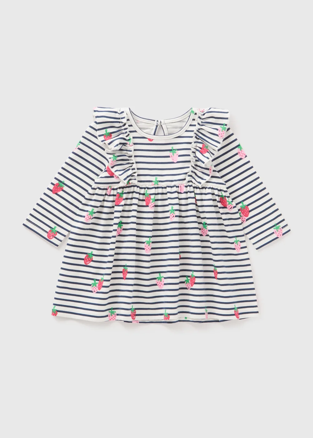Baby Cream Stripe & Strawberry Dress (Newborn-23mths) - 0-3 months Image 1
