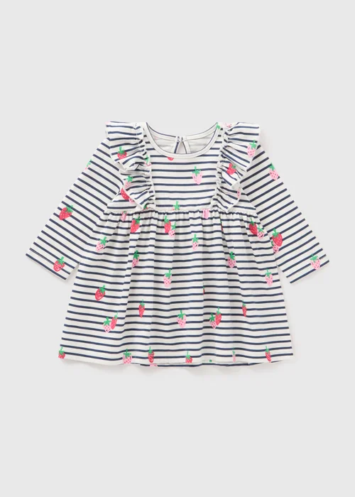 Baby Cream Stripe & Strawberry Dress (Newborn-23mths) - 0-3 months Image 1