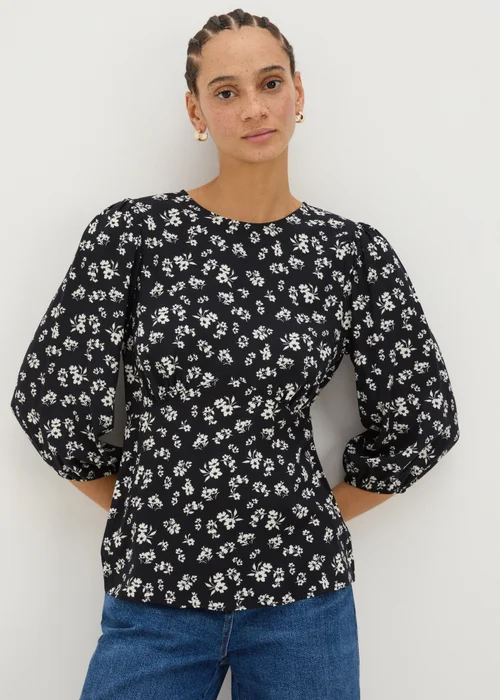 Black Floral Blouse - 8 Image 1