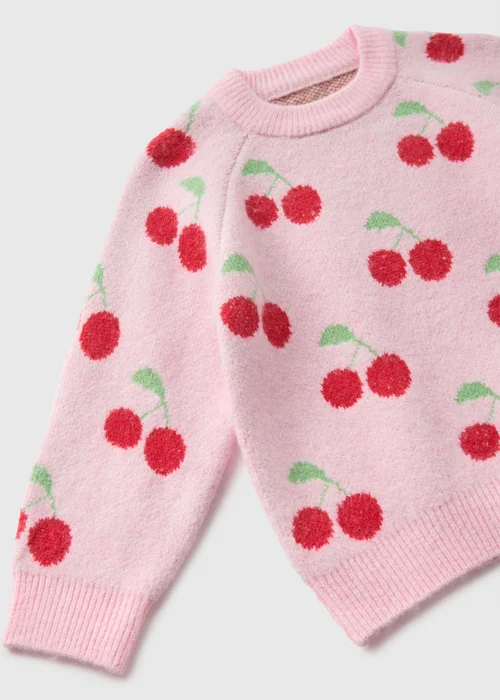 Girls Pink Cherry Knit Jumper (1-7yrs) - Age 2 - 3 Years Image 2