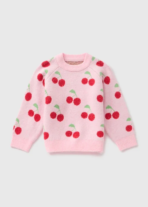 Girls Pink Cherry Knit Jumper (1-7yrs) - Age 2 - 3 Years Image 1
