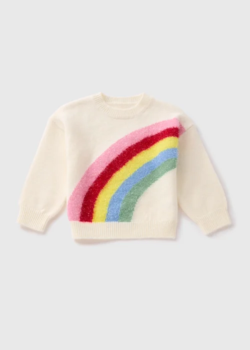 Girls Cream Rainbow Knit Jumper (1-7yrs) - 1-1.5 Yrs Image 1