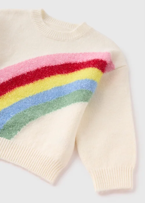 Girls Cream Rainbow Knit Jumper (1-7yrs) - 1-1.5 Yrs Image 2