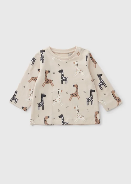 Baby Beige Giraffe Long Sleeve Top (Newborn-23mths) - 0-3 months Image 1