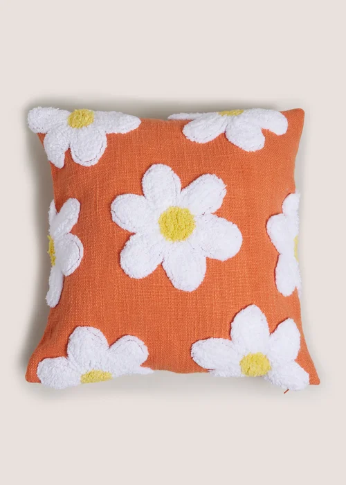 Orange Daisy Embroidered Cushion Image 1