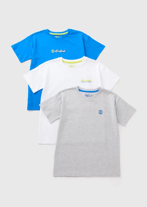 3 Pack Boys Multicolour T-Shirts (7-15yrs) - 7 Yrs Image 1