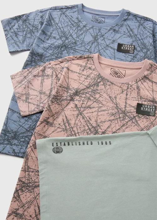 3 Pack Boys Multicolour Crack T-Shirts (7-15yrs) - 7 Yrs Image 2