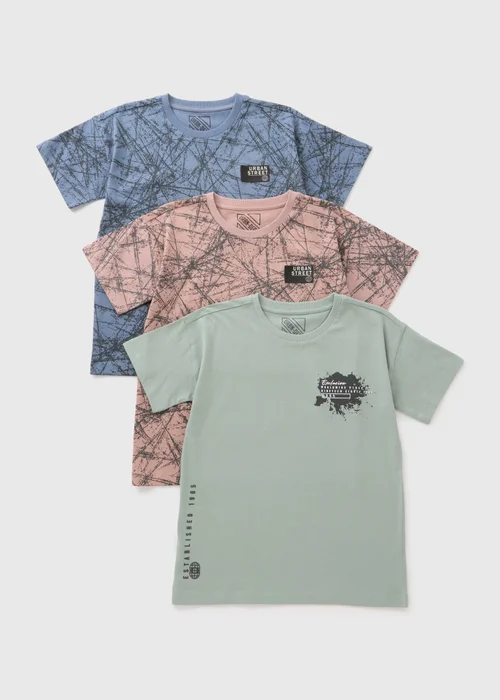 3 Pack Boys Multicolour Crack T-Shirts (7-15yrs) - 7 Yrs Image 1